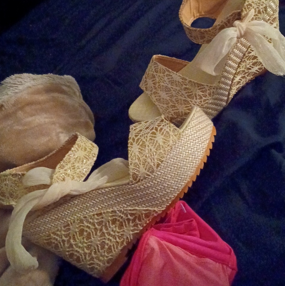 Lace wedge sandals